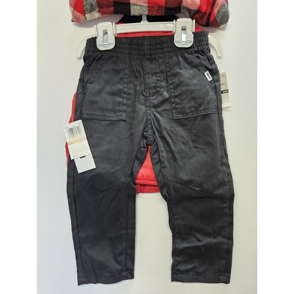 DKNY  Size 24M Set Of 3, Red Vest/ Black Pants/ Red Plaid Button Up Long Sleeve - Picture 7 of 16